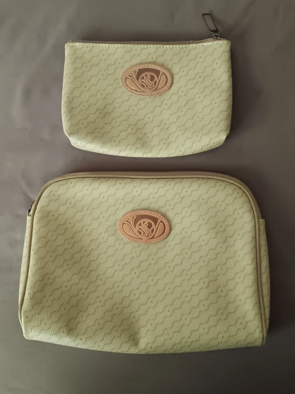 Vintage Quilted 2pc Cosmetic Bag Set with Tan Logo Patch